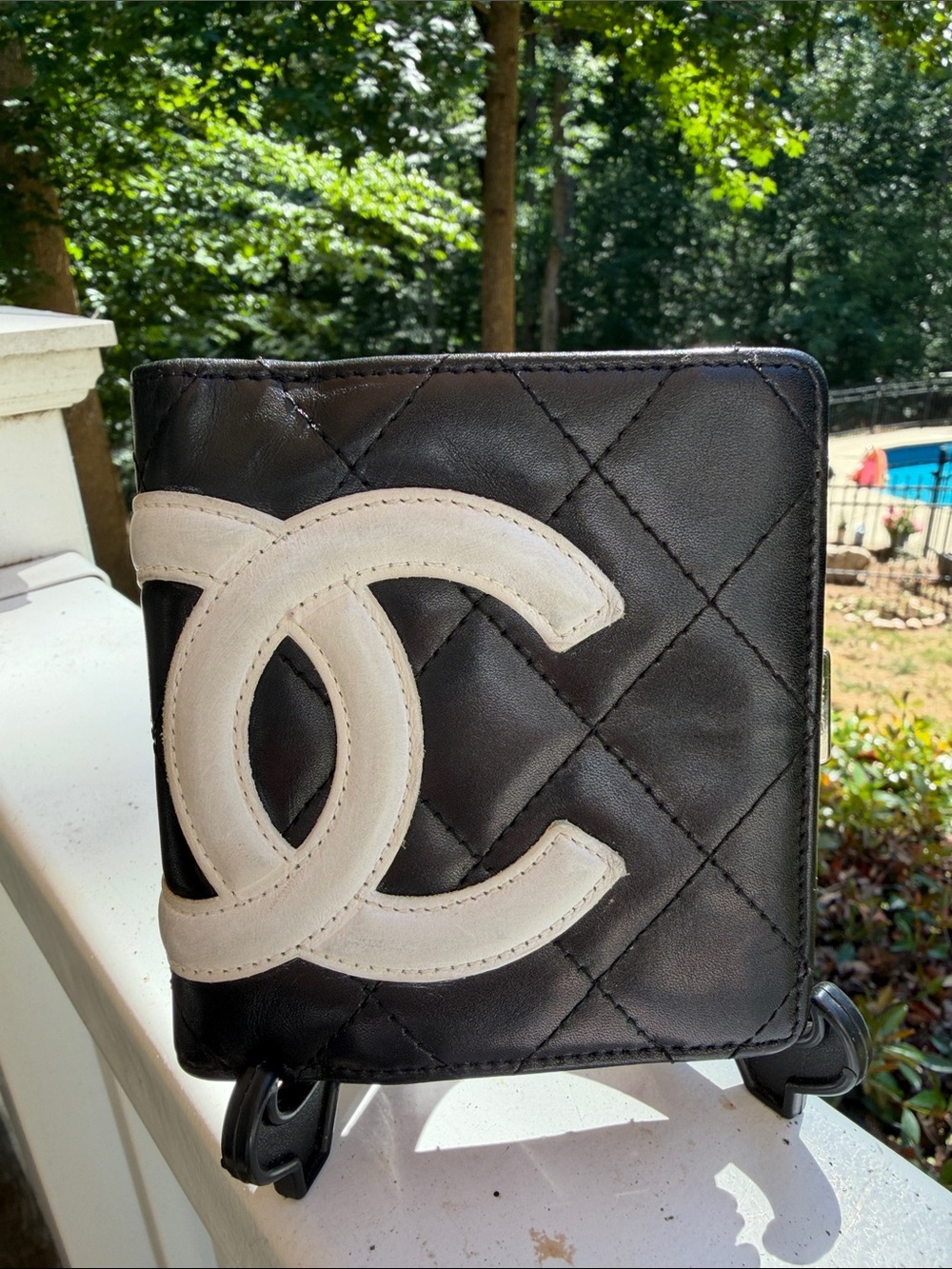 CHANEL Cambon Authentic Black and White Leather Wallet with Pink interior GUC - Picture 4 of 17